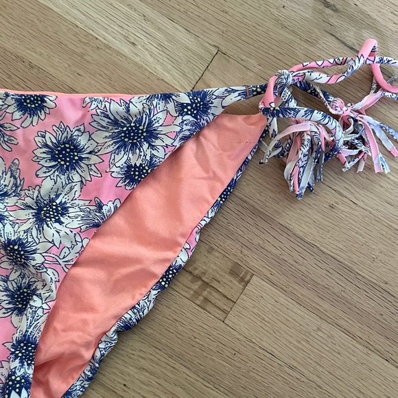 O’Neill Floral Tie-Side Bright Orange & Pink Bikini Bottom - Size L - Picture 2 of 6